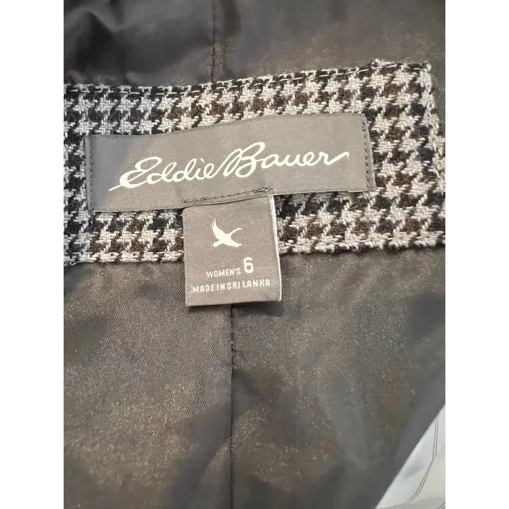 Eddie Bauer Tailored Blazer Black & Gray Houndstooth Print 6